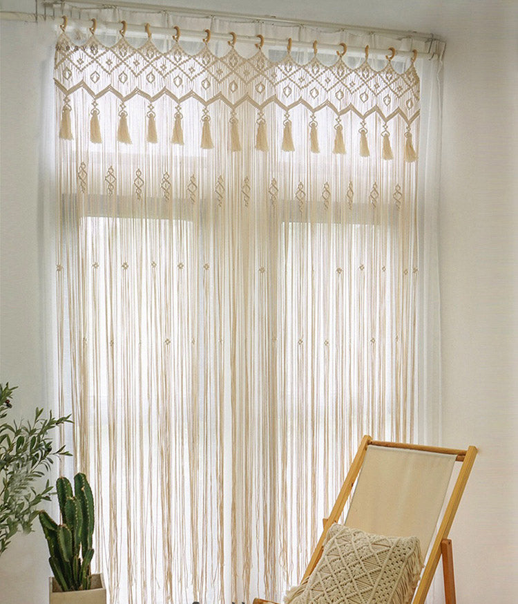 Perforated Nordic Woven Shading Light Tassel Partition Curtain Sliding Curtain