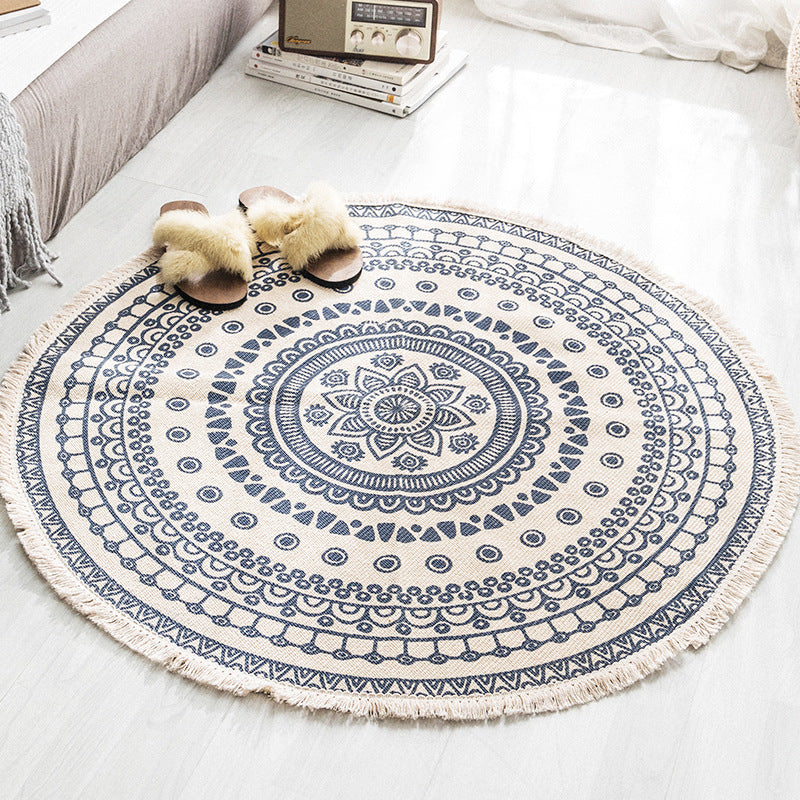 Round Hand-Woven Carpet Tassel Edge Simple Line Coffee Table Mat American Light Luxury Floor Mat