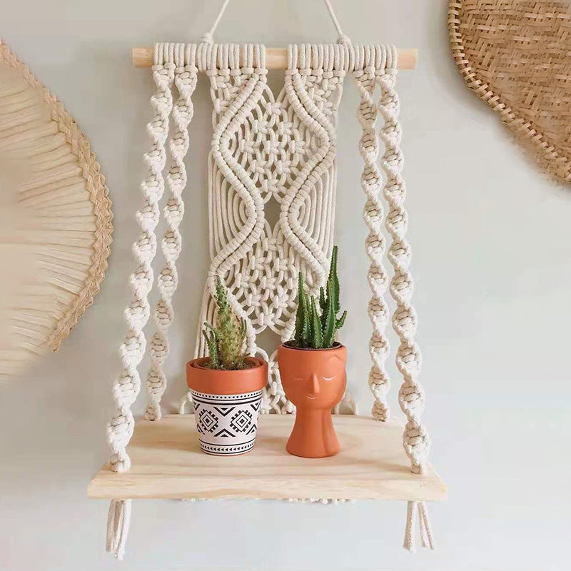 Knitted Thread Bedside Tapestry Three-Layer Shelf Shelf On Bedroom Wall