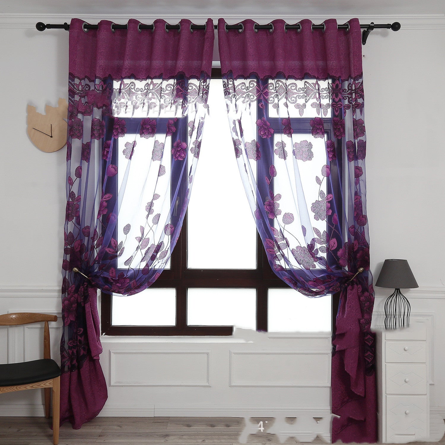 Modern and simple flower blooming rich and honorable big peony jacquard burnt-out window screen curtain