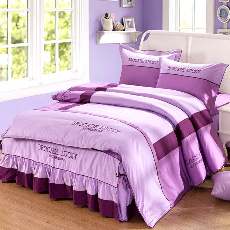 Solid color cotton bed skirt set of four