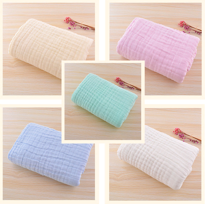 Infant color cotton quilt is covered with cotton six-layer pleated bubble yarn newborn plain blanket