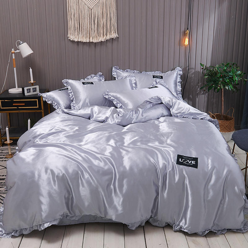 Pure Color Washed Silk Bed Sheet Ice Silk Four-piece Bed Sheet Duvet Cover