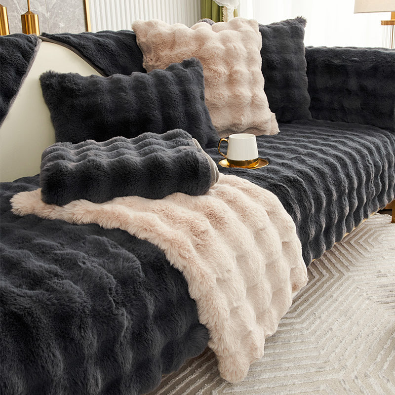 Rabbit Plush Sofa Cushion High-grade Leather Anti-skid