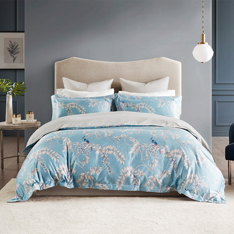 Four-piece set of long-staple cotton satin printed bedding