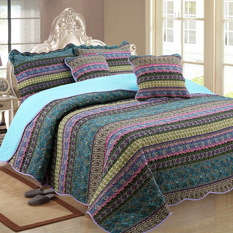 Three piece set of cotton and linen style cotton wash quilt