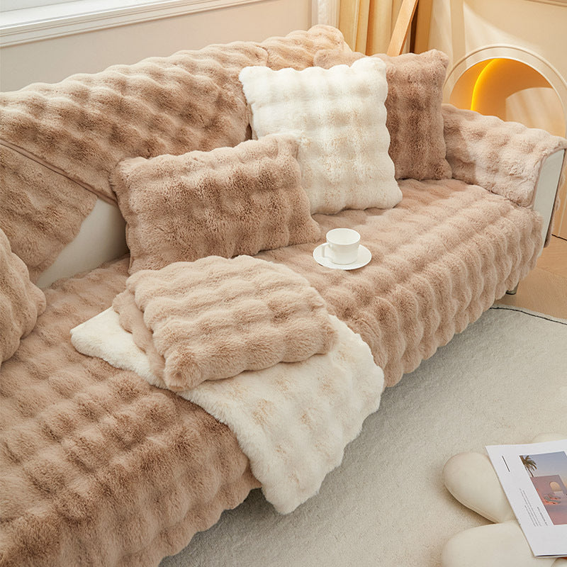 Rabbit Plush Sofa Cushion High-grade Leather Anti-skid