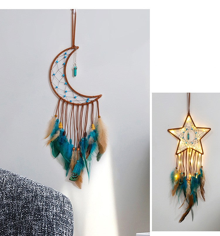 Star Feather Dream Catcher Hanging Ornament Pentagram Wind Chimes Handmade Gift