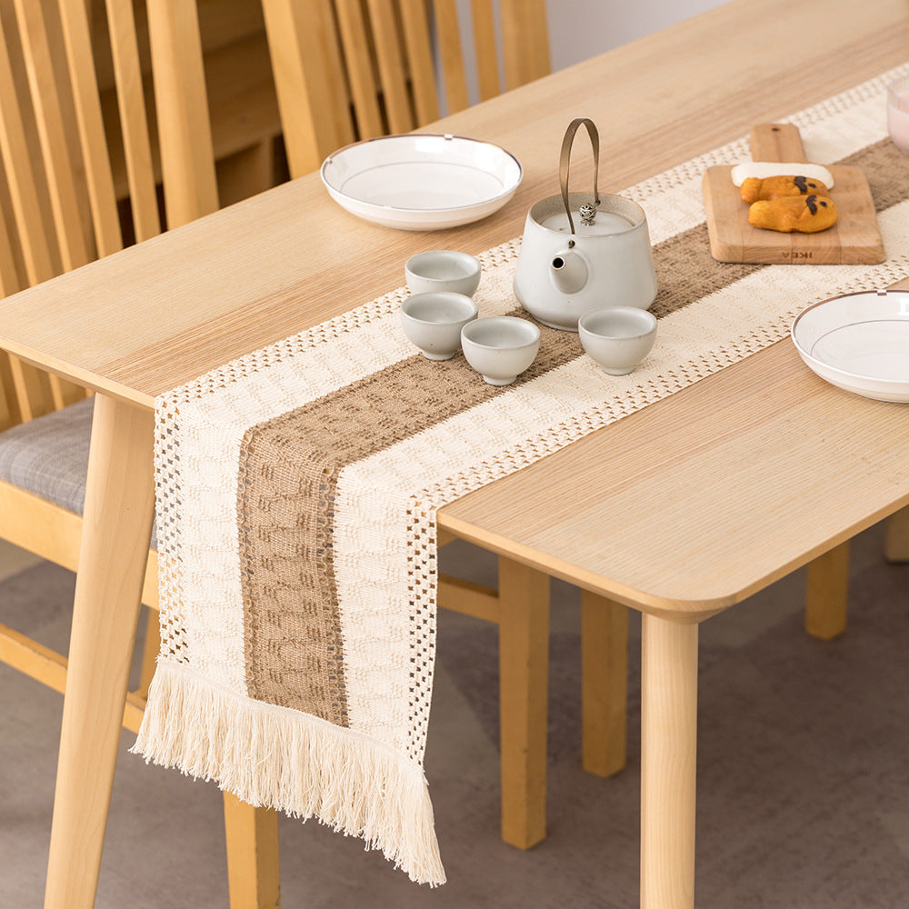 Runner Tassel Hollow Pattern Tea  Table Decoration Cover Cloth