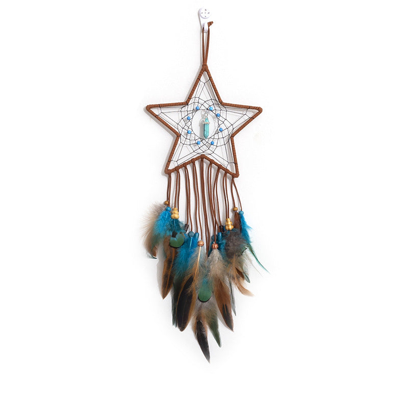Star Feather Dream Catcher Hanging Ornament Pentagram Wind Chimes Handmade Gift